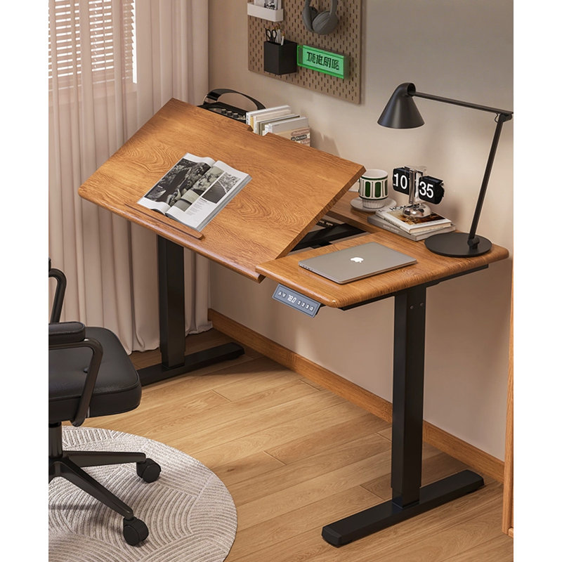 Bureau électrique réglable en hauteur en bois massif, H 29,53 po x l 55,12 po x P 25,59 po