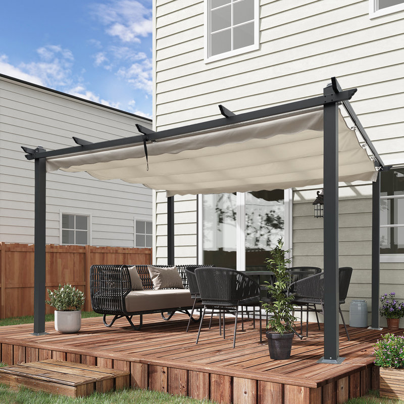 Pergola en aluminium avec auvent, Beige, 13 pi. L 10 pi. D