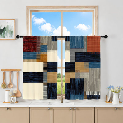 2 pièces de rideaux en patchwork géométrique abstrait, conception artistique moderne, panneaux obscurcissant et d'intimité, passe-tringle pour le salon, la chambre et le balcon