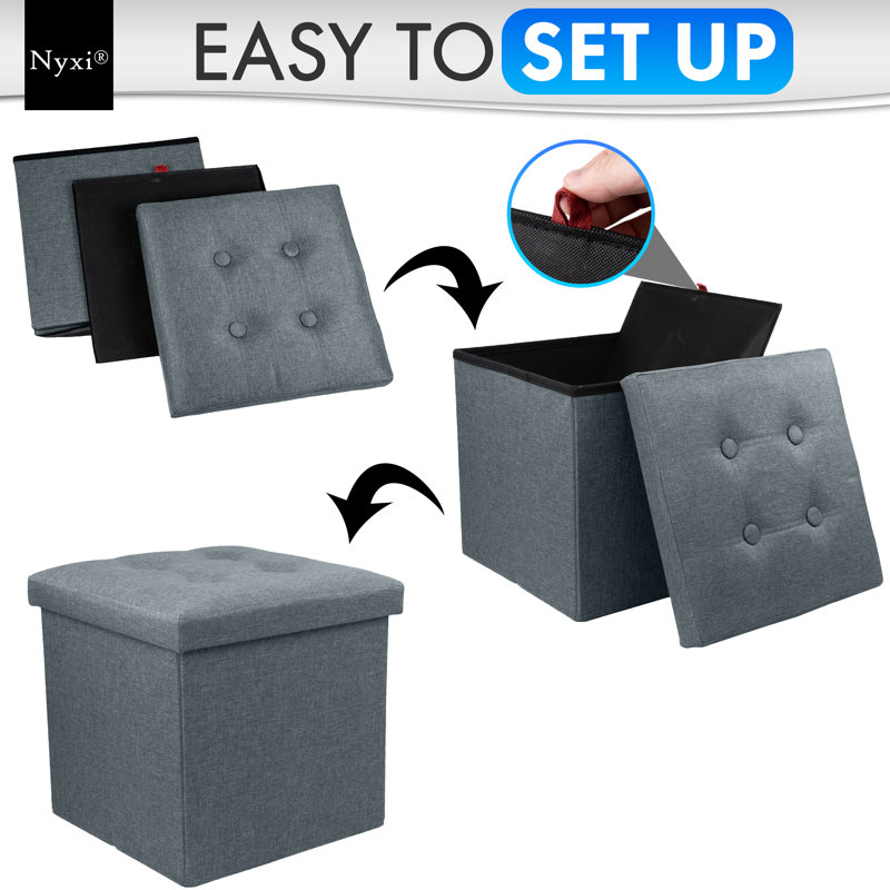 38cm Wide Cube Ottoman, Polyester, Grey