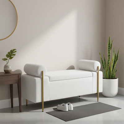 Banc de rangement rembourré en tissu moderne avec pieds en métal doré