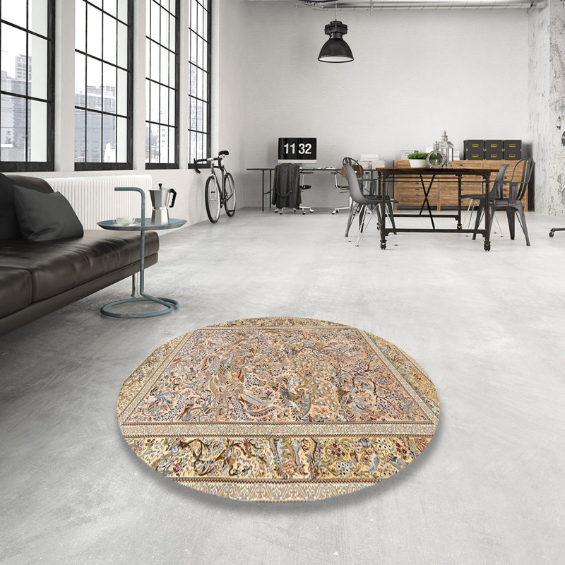 Tapis oriental beige / brun / bleu, Rond 7 pi