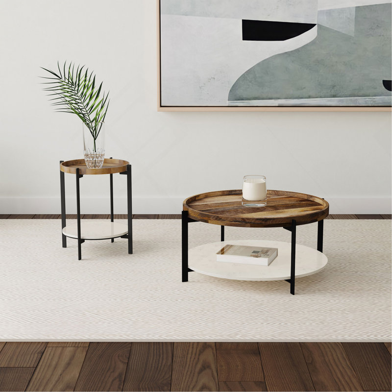 Table de bout ronde naturelle et noire