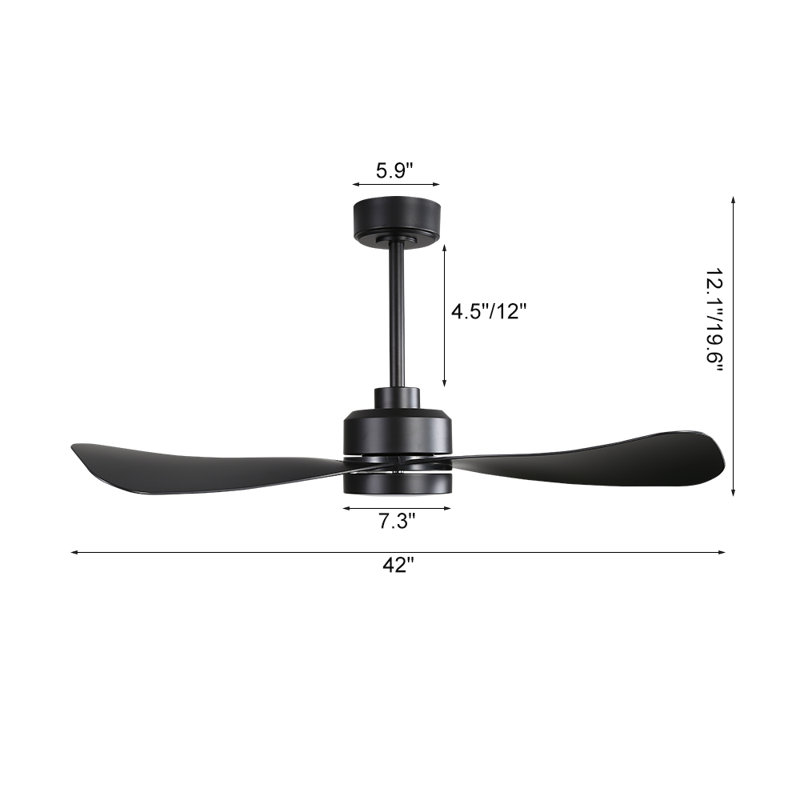 42 po Ventilateur de plafond d'intérieur à 3 pales avec ensemble d'éclairage et télécommande, Noir, Noir