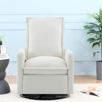 Modern Swivel Recliners, White Teddy Fleece, Compact Nursery Home Chair