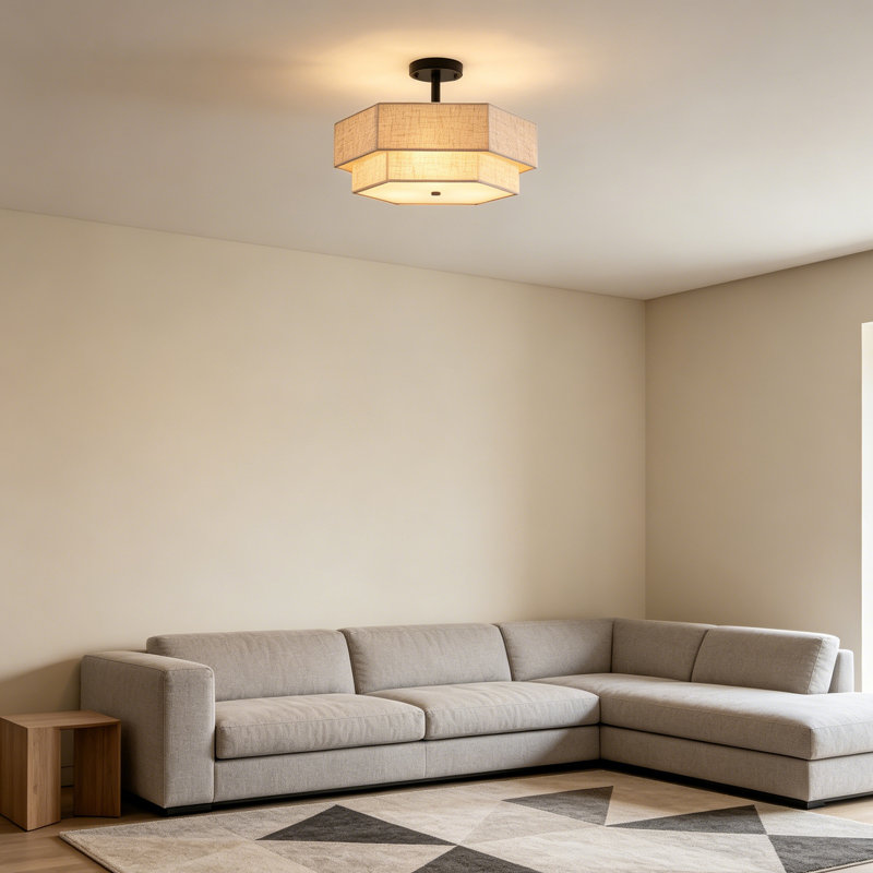 17.7" Semi-Flush Mount Ceiling Light, Black