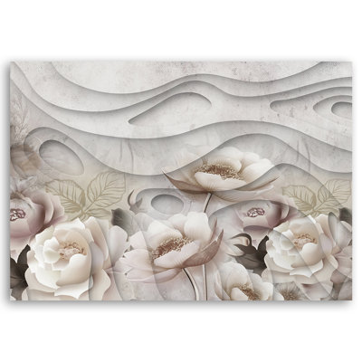Beige Flowers In Blossom 3D - Wrapped Canvas Print