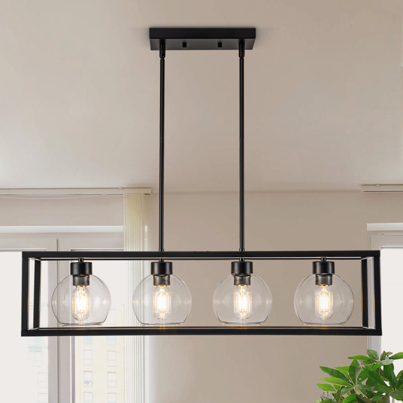 Luminaire suspendu linéaire à 4 lumières pour îlot de cuisine avec abat-jour en verre transparent Khase