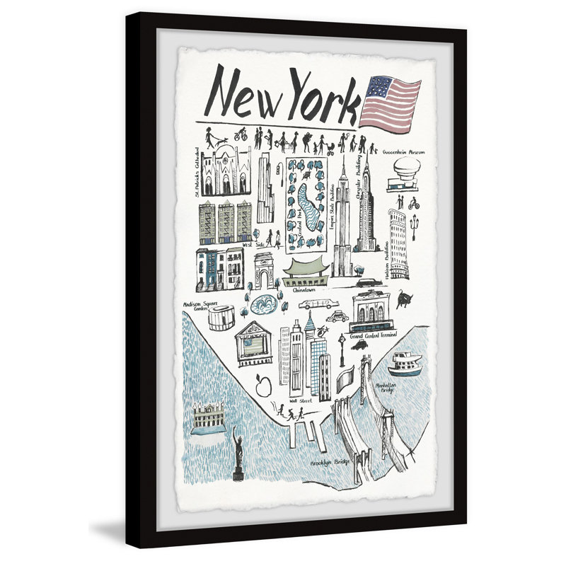 Faits saillants de New York - Reproduction d'art graphique sur papier encadré, H 45 po x l 30 po x P 1,5 po