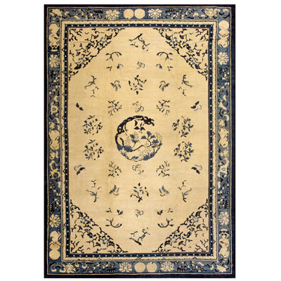 Antique Peking Chinese Allover Medallion Knotted Rug