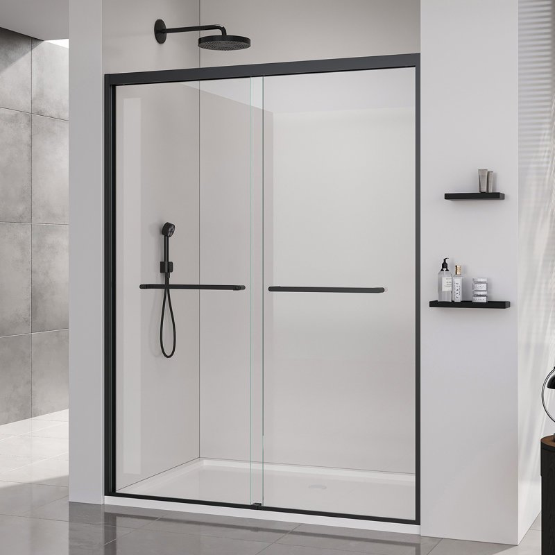 50-54*72 INCH Frame Double Sliding Soft-Close Shower Doors, Bathroom Sliding Shower Door,  (6Mm) Thick SGCC Tempered Glass Door For Bathroom Door ,Matte Black