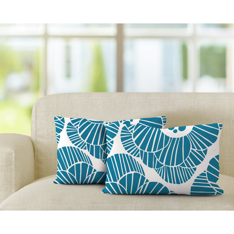 Abstract Outdoor Reversible Throw Pillow, Turquoise
