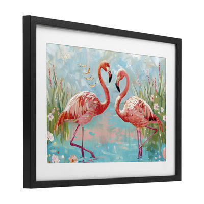 «Modern Flamingo Love», reproduction encadrée sous verre, design par LSR Design Studio