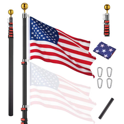  EZ GO 20Ft Commercial Telescoping Flag Pole Kit Portable Display Sign Banner Pole for Outside Hotel Business Events Advertising Flag Black