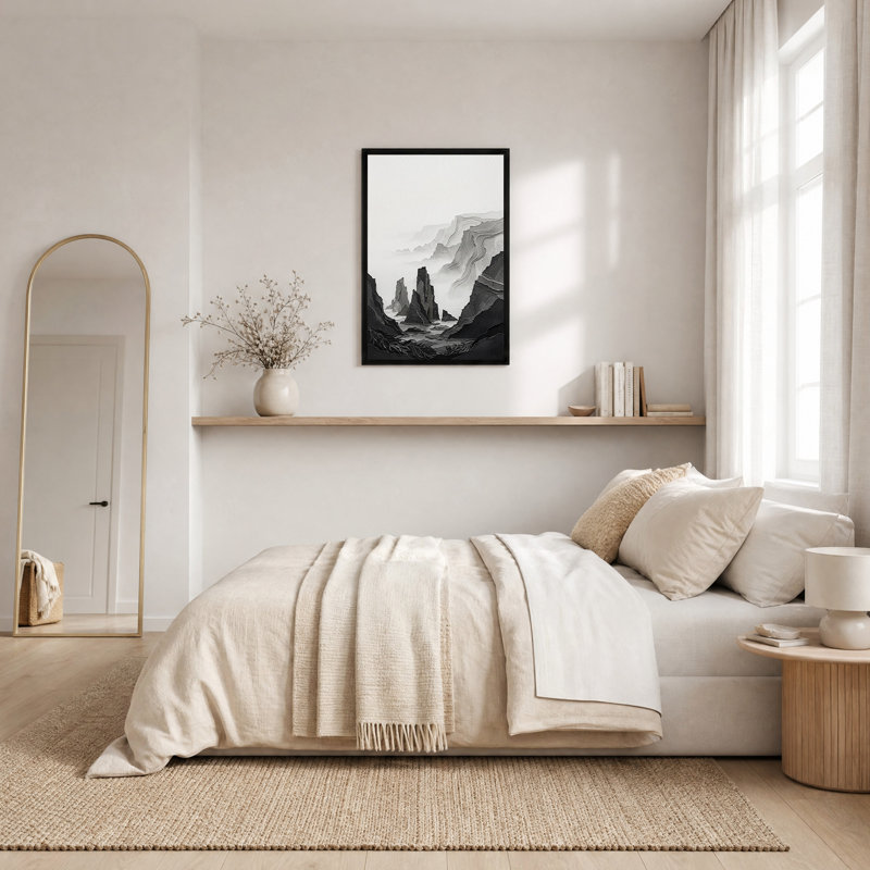 «Black and White Layered Mountain Landscape», art mural sur toile, H 24 po x l 16 po