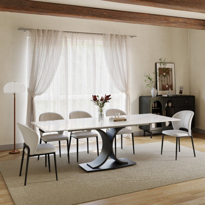 63"-94"Modern Extendable Dining Table for 6-10, Glossy White Kitchen Table with Black Carbon Steel Legs