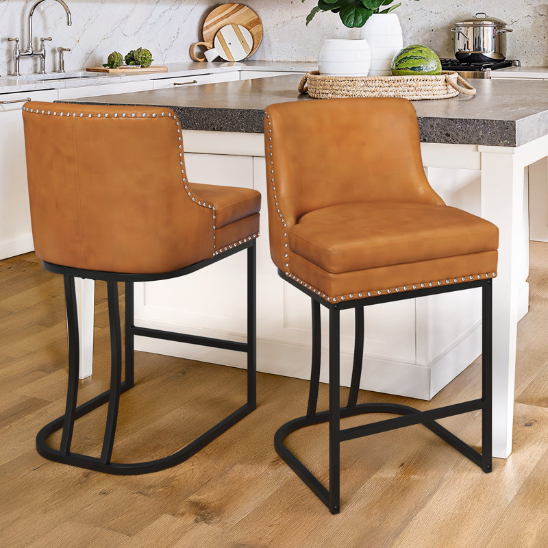 Tabouret de comptoir en métal Donicia, Chenille / champagne, 2
