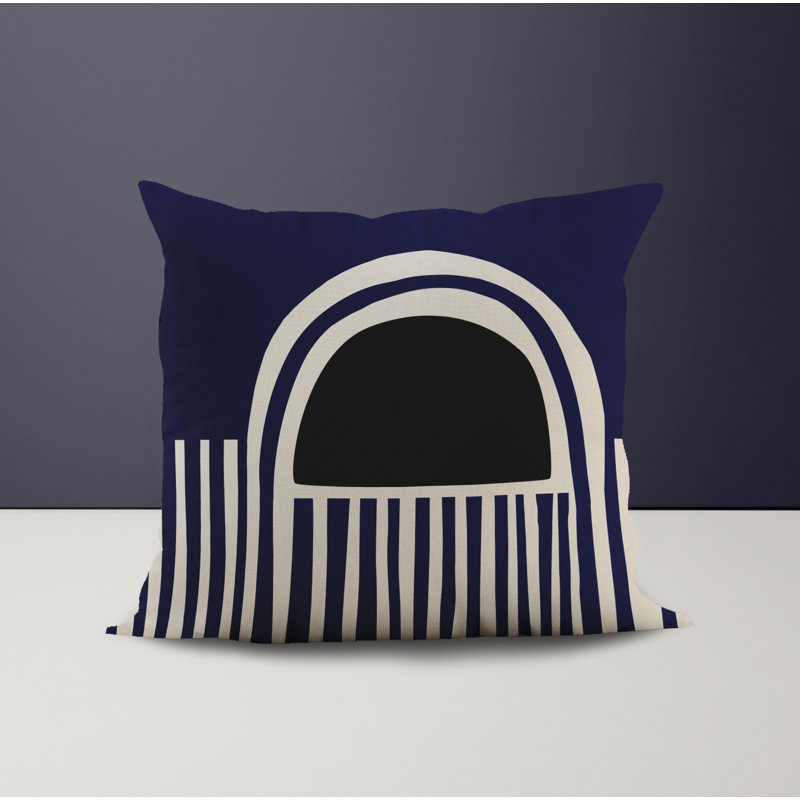 Jeté carré en polyester intérieur / extérieur, L 17 po x H 17 po, Noir / bleu marine
