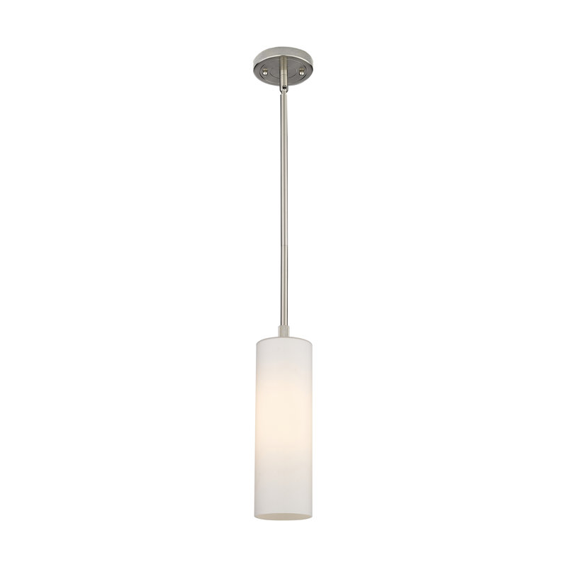 Luminaire suspendu 1 tige Crown Point, H 13,25 po x l 4,5 po x P 4,5 po, Blanc mat, Nickel satiné