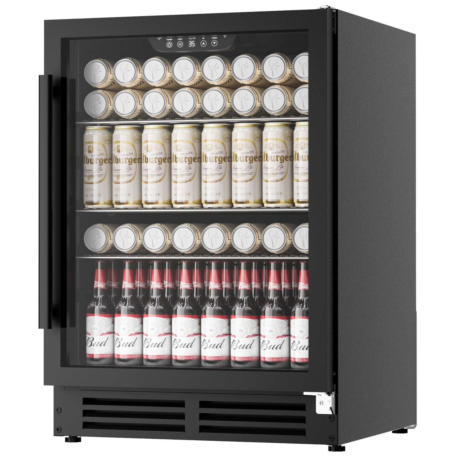 Coolake 24 Inch Wide Under Counter Beverage Refrigerator, 180 Can Capacity Beverage Cooler With Glass Door, Built In Or Freestanding, Drink Fridge — FIN-0016209 | Fridge.com