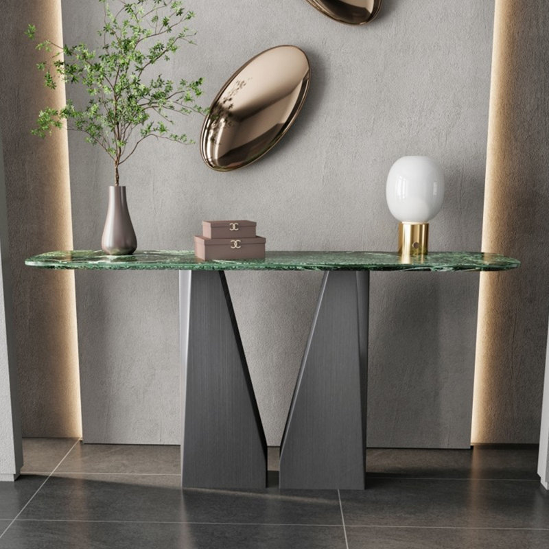 Console en pierre frittée de style italien, H 33,4 po x l 62,9 po x P 13,7 po, Vert