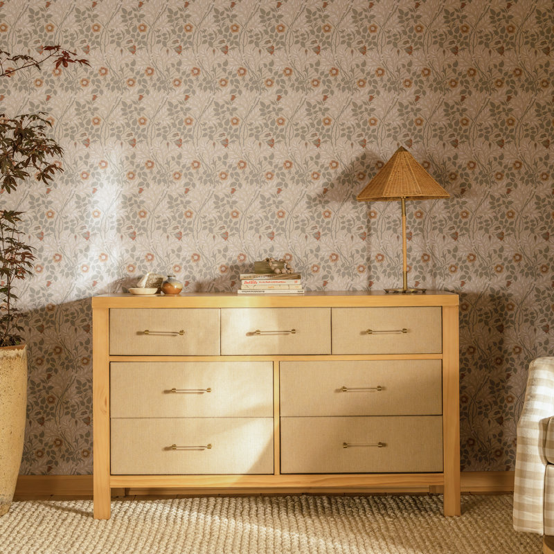 Eloise 7-Drawer Assembled Dresser, Honey/Performance Sand Eco-Weave