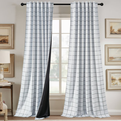  100% Blackout Plaid Farmhouse Curtains for Living Room/Bedroom Checkered Drapes Thermal Insulated Privacy Protection Rod Pocket Back Tab, 2 Panels
