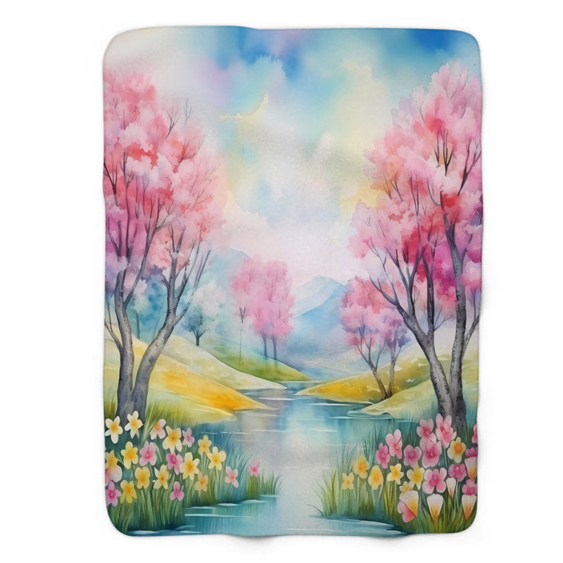 Couverture de sherpa 1 pièce Whimsical Spring Garden, Grand lit