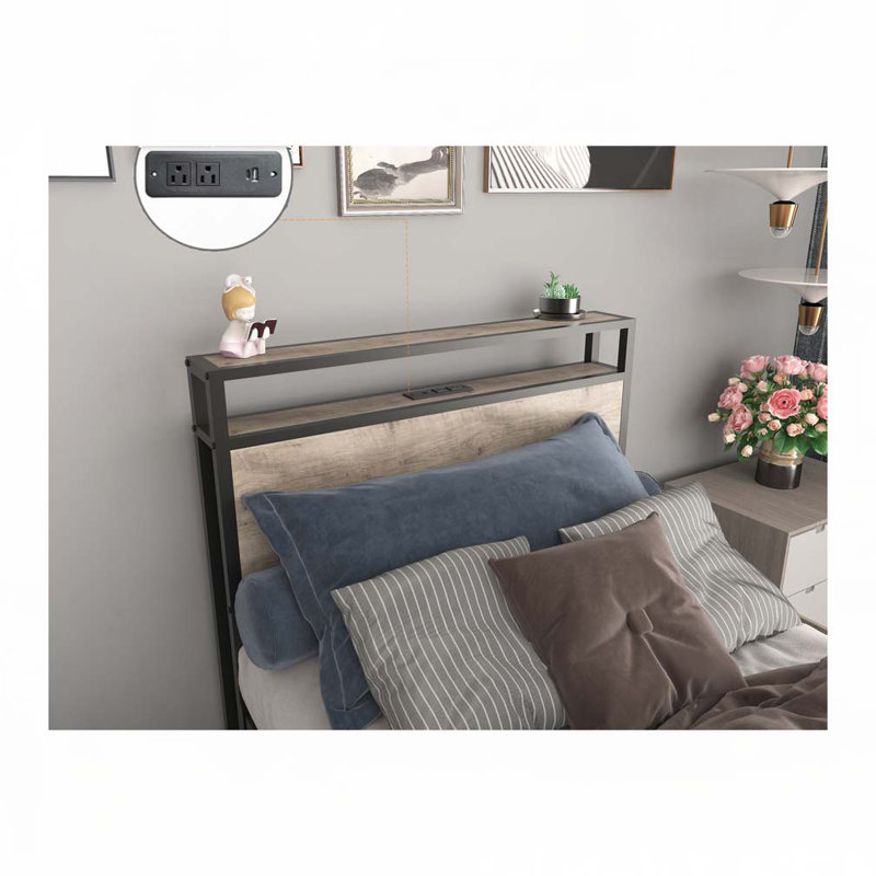 Lit de rangement avec tiroirs et station de charge, Gris délavé