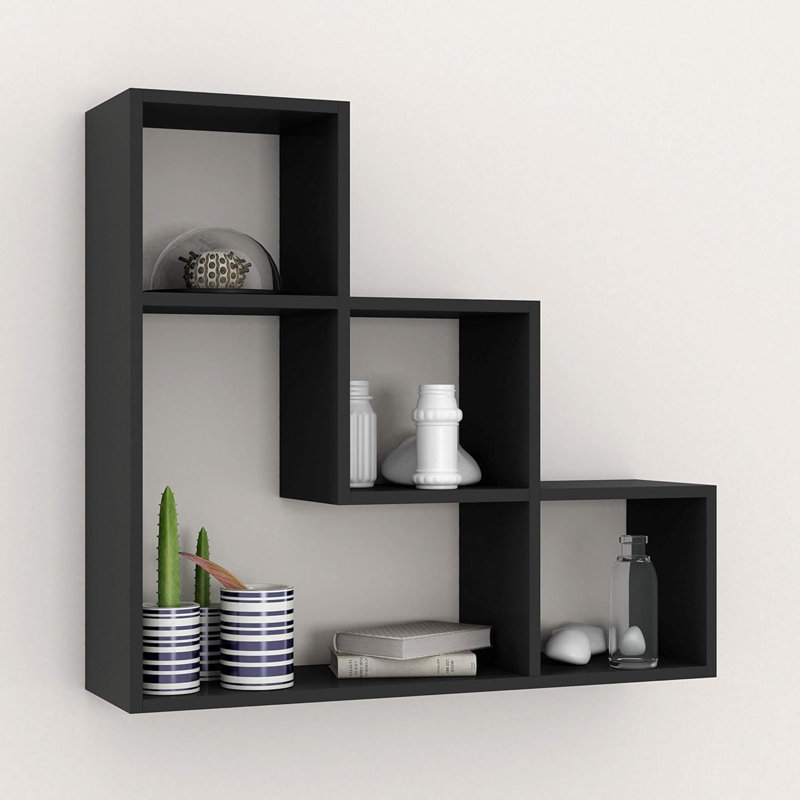 Bonita 3 Piece Manufactured Wood,Metal Floating Shelf, Black