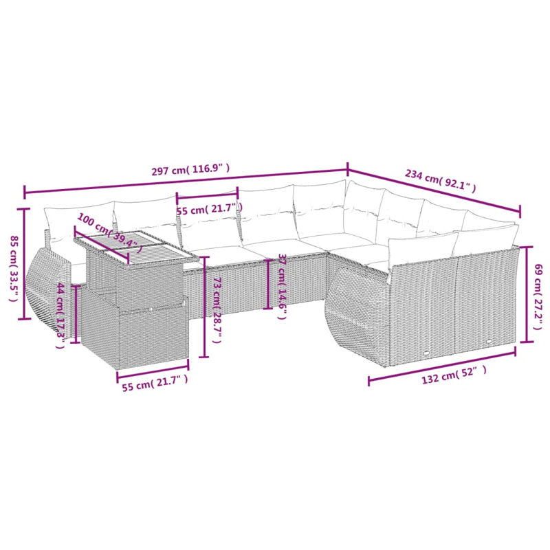 Ensemble de canapé de jardin Vidaxl gris