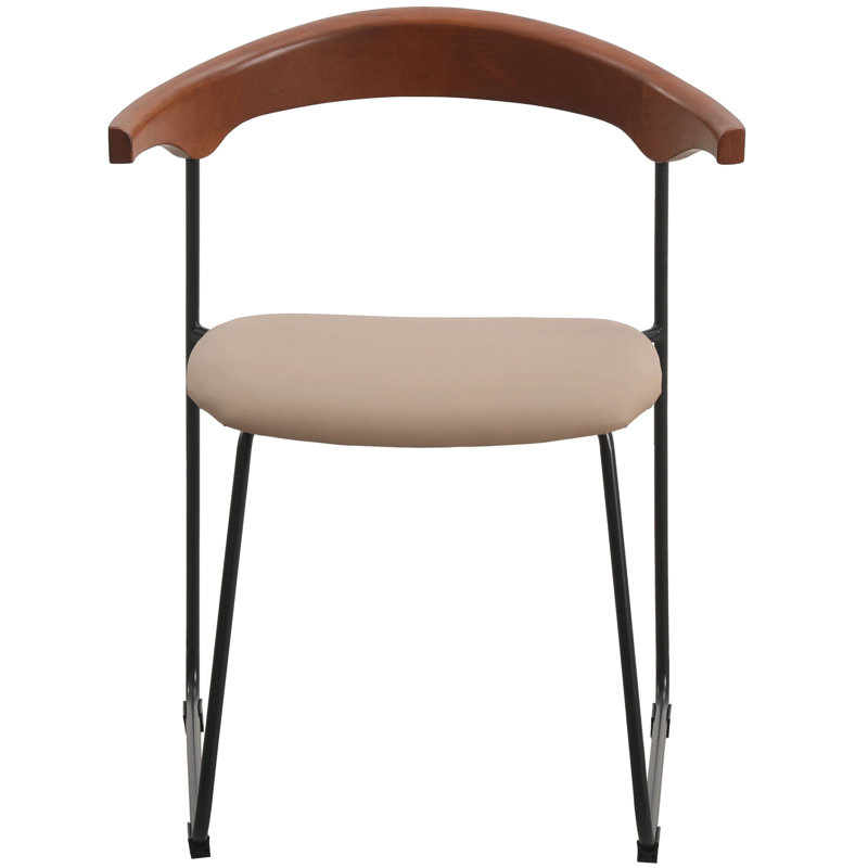 Chaise de salle à manger rembourrée en cuir Harjo avec dossier en hêtre et pieds en fer Harjo, Bois foncé, Taupe