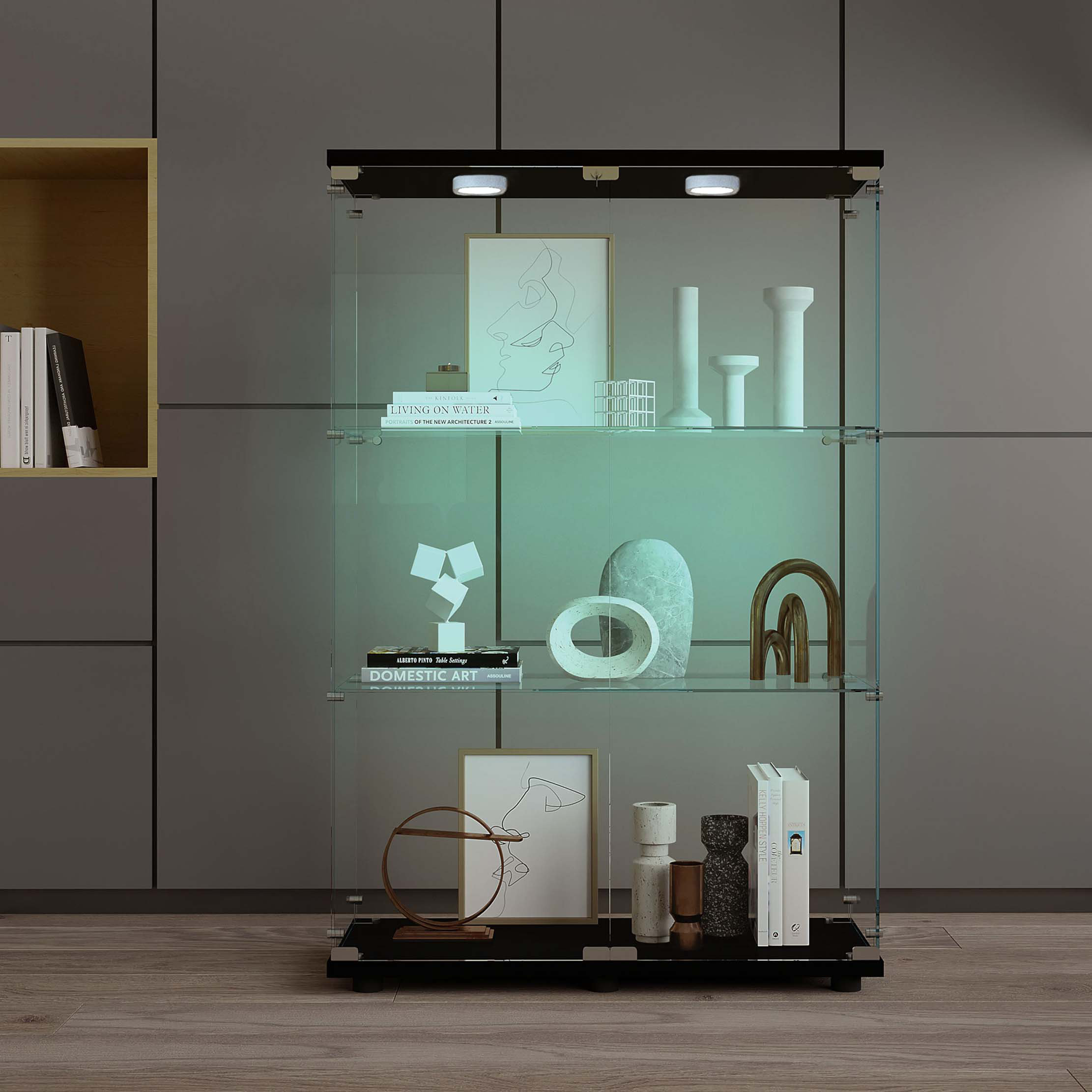 Tempered glass display cabinet,wine cabinet,storage cabinet,file cabinet,with a variety of colors of pat lights,door locks,adjustable floor feet suitable for uneven ground,can be placed anywhere,white