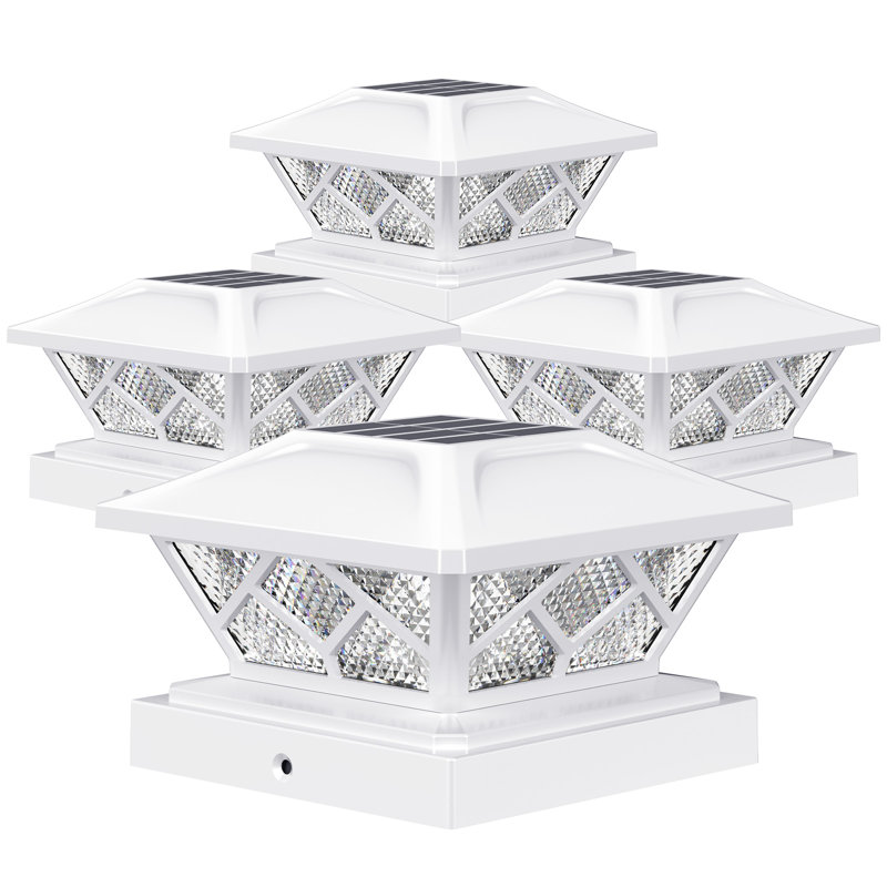 Solar Powered Integrated LED Fence Post Cap Light with Base Adapter Included Pack, White