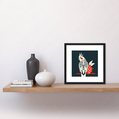 Cockatiel Strawberry Tropical Bird Retro - Single Picture Frame Print