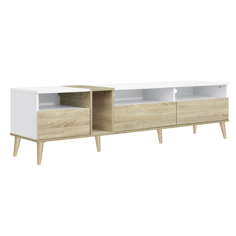 Modern TV With 3 Drawers And Open Shelves, Media Console Table For Tvs Up To 80'', Entertainment Center For Living Room, Color-Matching Design