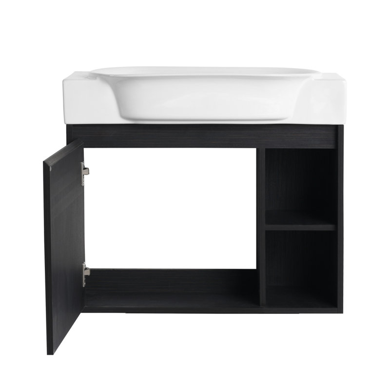 Meuble-lavabo mural 28 po avec lavabo en céramique blanche et porte à fermeture en douceur, emballage KD