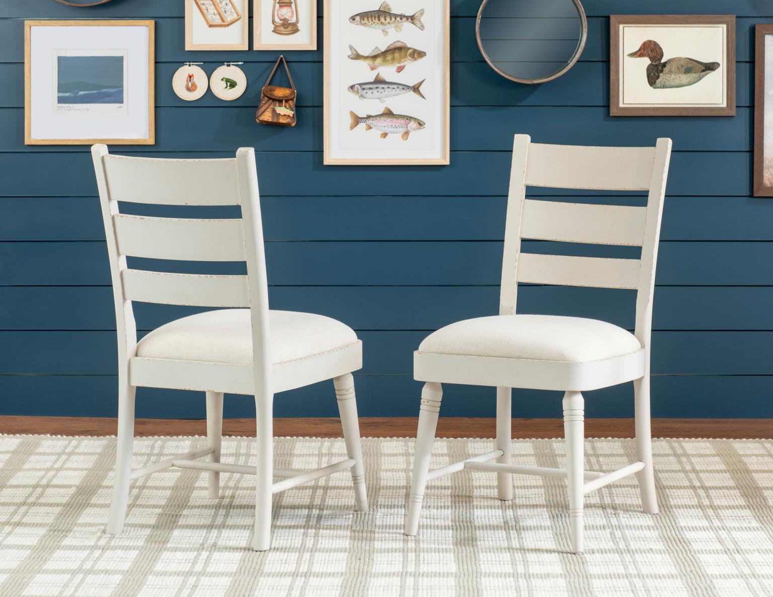 Yuliya 19" Wide Country Pinecone Finish Ladder Back Side Chair, Sailcloth