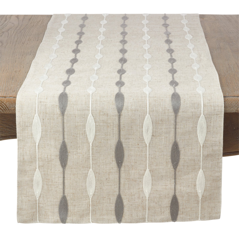 Atropos Modern Embroidery Table Runner, Natural, 16" x 108"