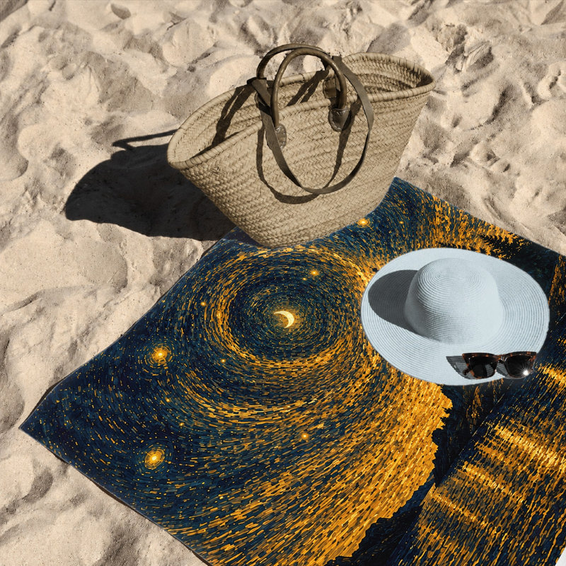 Serviette de plage de nuit étoilée 1Pcs, avec un ciel majestueux sous un tourbillon de lune. Grande microfibre, parfaite pour la natation, les voyages et le camping, unisexe.