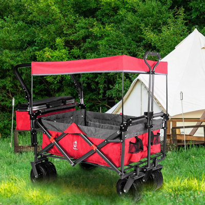 Chariots pliables avec wagons de 140 L pliables avec auvent amovible, chariot pliable avec roues pour tout-terrain avec frein, chariot pliable avec sac isotherme, pour le camping