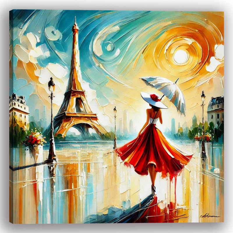 Art mural sur toile Elegant Parisian Stroll, H 40 po x l 40 po x P 1,5 po