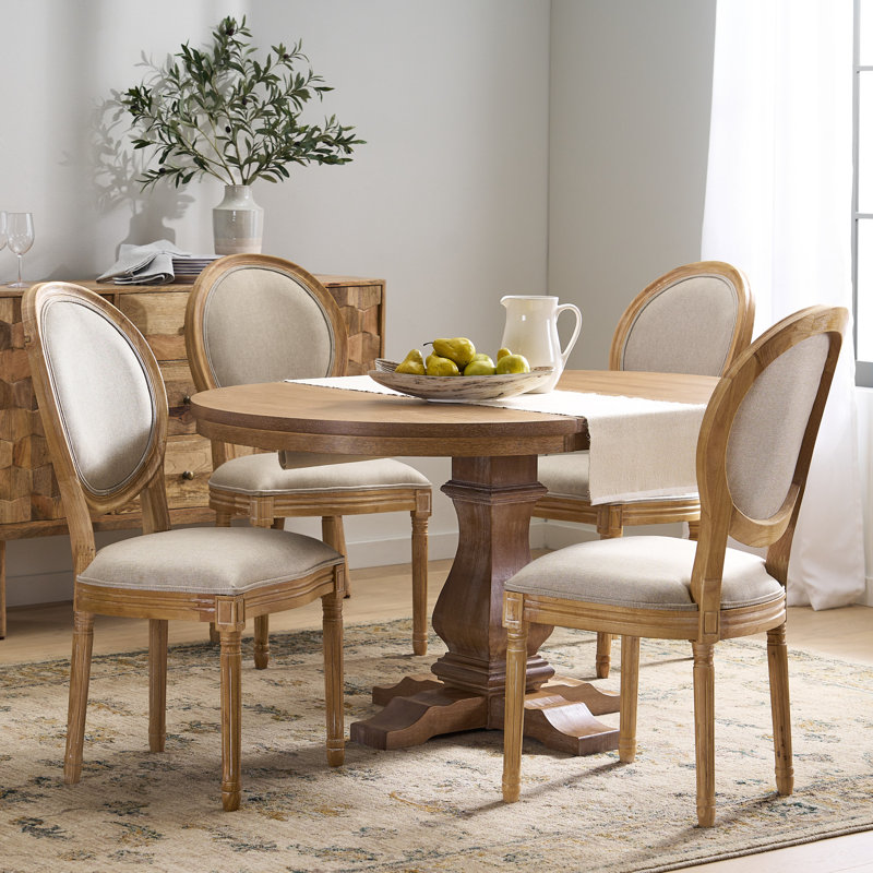 Sarang 4 - Person Extendable Pedestal Dining Set, Natural, Natural/Griege, Natural