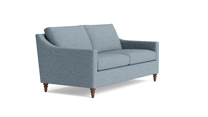 Vera Loveseat (70"), Performance Velvet - Denim, Walnut Finish (Turned)