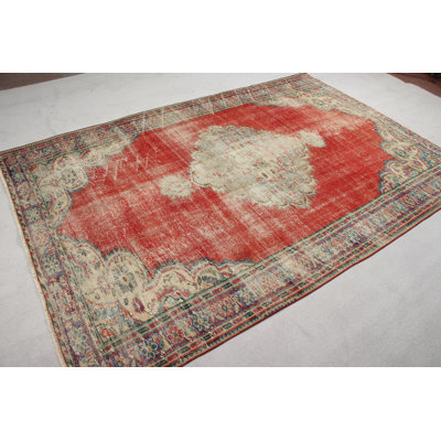 Vintage Large Turkish Wool Rug With Medallion Design For Dining Room In Vibrant Red