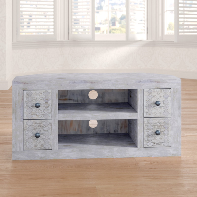 Balabak Solid Wood Carved Corner TV Stand for TVs up to 48"