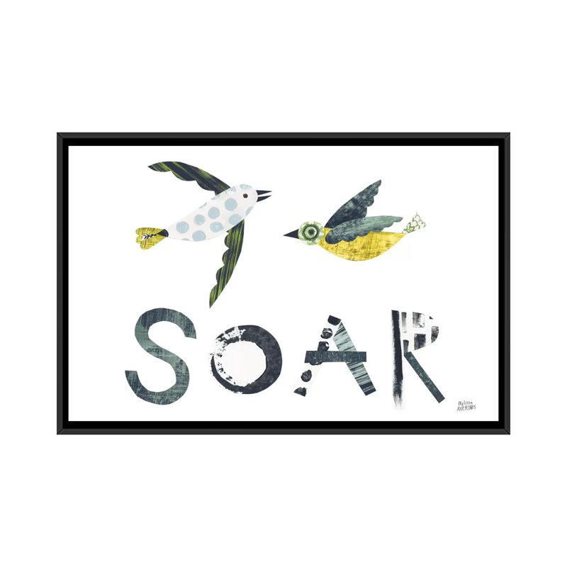 « oiseau words iv », art sur toile, Toile avec cadre noir, Pas de tapis, H 32 po x l 48 po x P 1,5 po