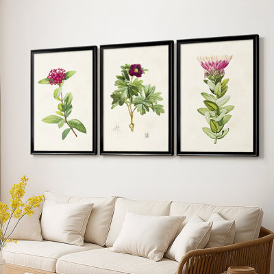 «Pretty Pink Botanicals II» - Toile tendue avec châssis sur mesure - 3 pièces