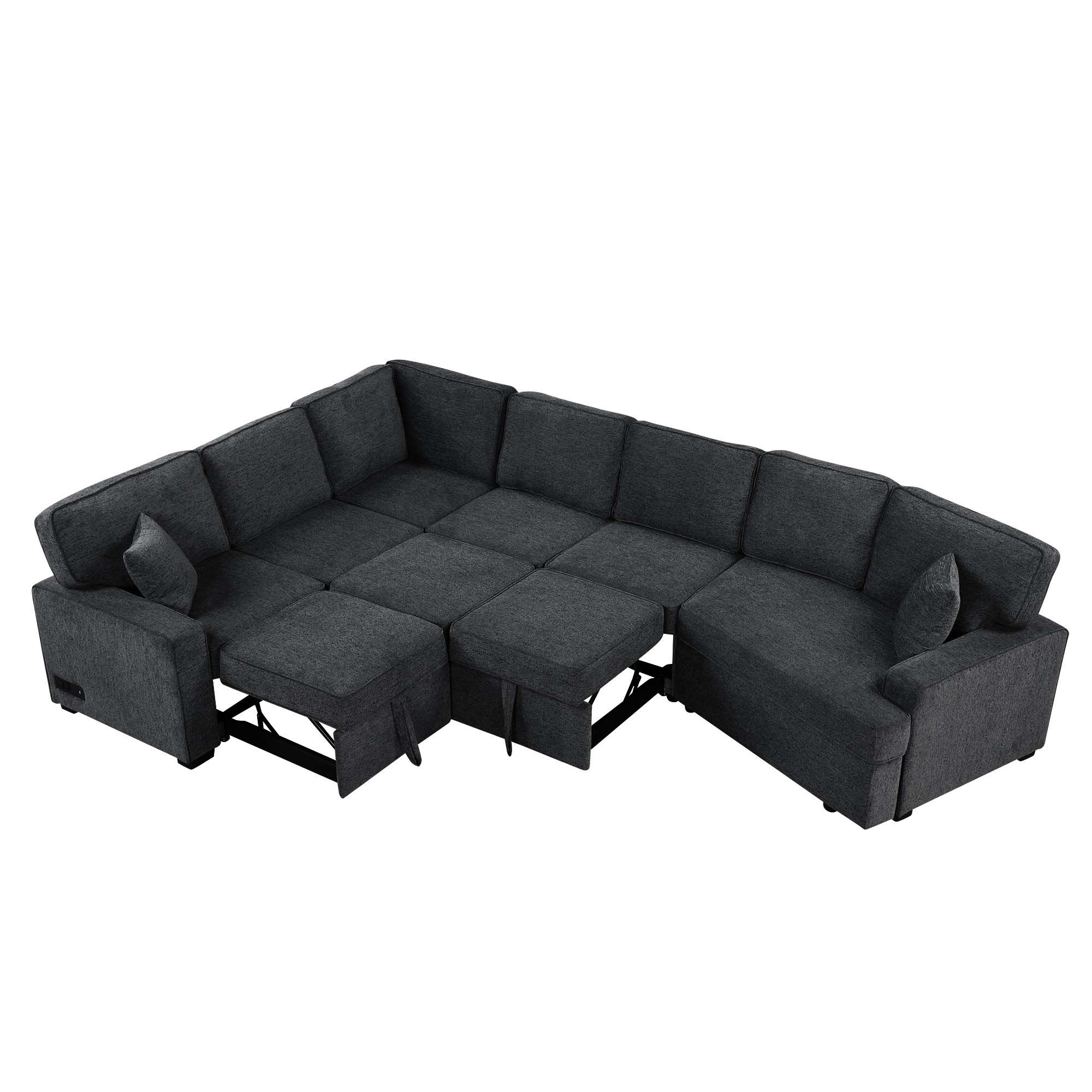 Hokku Designs 126" L-Shaped Sectional Sofa Couch Pull-Out Sofa Bed With ...