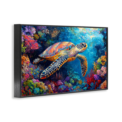 Giclée encadrée de corail et de tortues colorées, design par LSR Design Studio